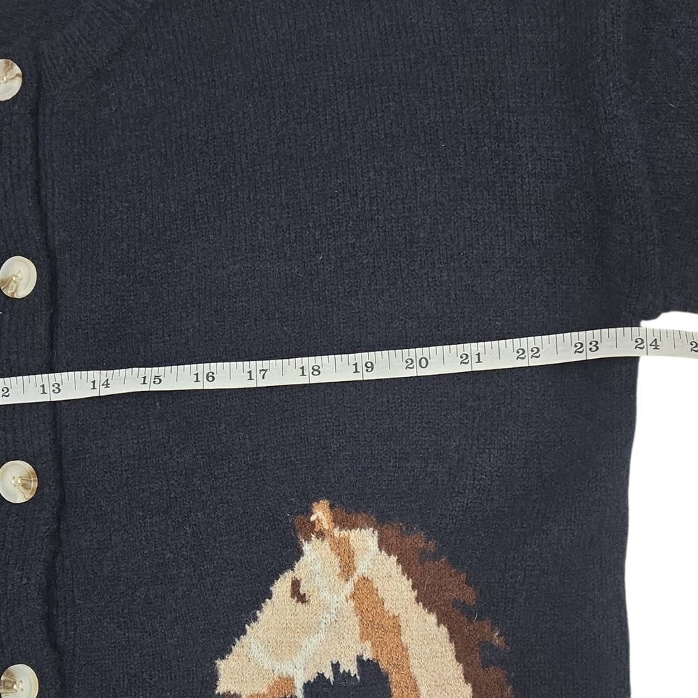 VIGOSS Horse Cardigan Sweater Women L Navy Blue Knit Button Up Cropped NWT - Picture 10 of 11